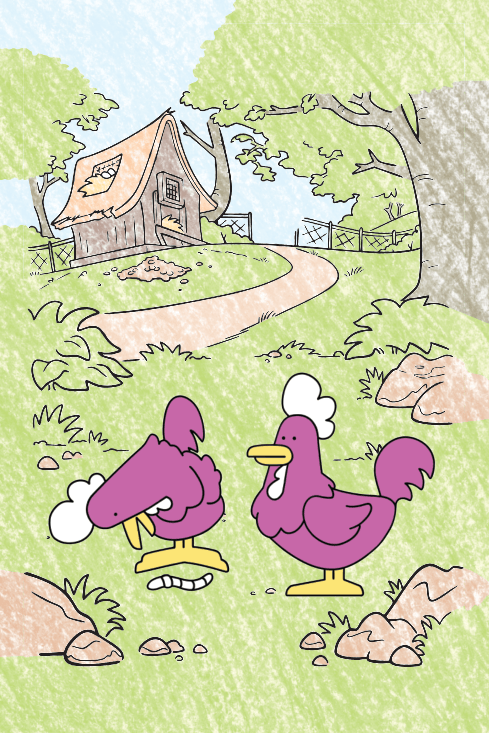 Annie MacDonald's Farm card: two purple chickens (number 2)