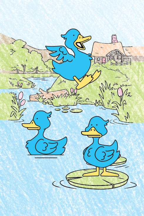 Annie MacDonald's Farm card: three blue ducks (number 3)