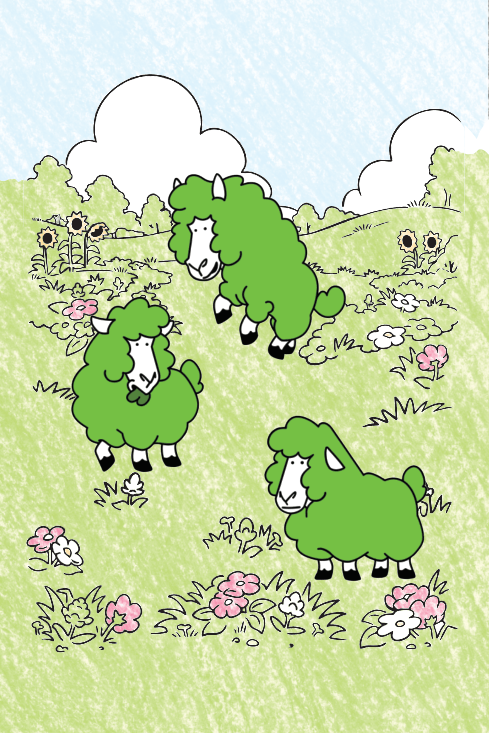 Annie MacDonald's Farm card: three green sheep (number 3)
